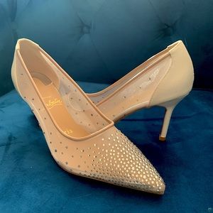 Red Bottom Nude Rhinestone Kitten Heels